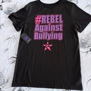 Rebel Athletics Black Tee Purple/Pink Rebel Against Bullying Adult Medium NWT
